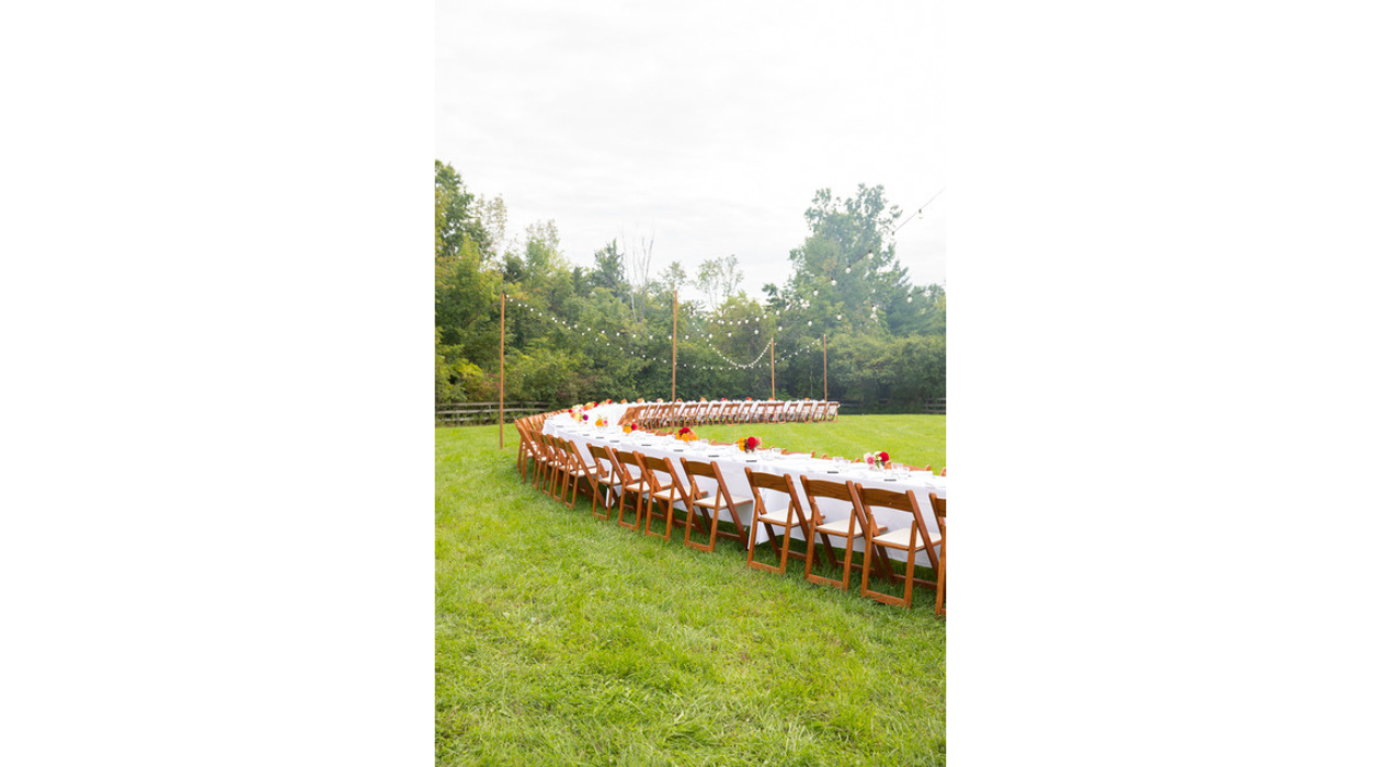 tables with white cloths outside at Kaatsbaan Cultural Park in Tivoli